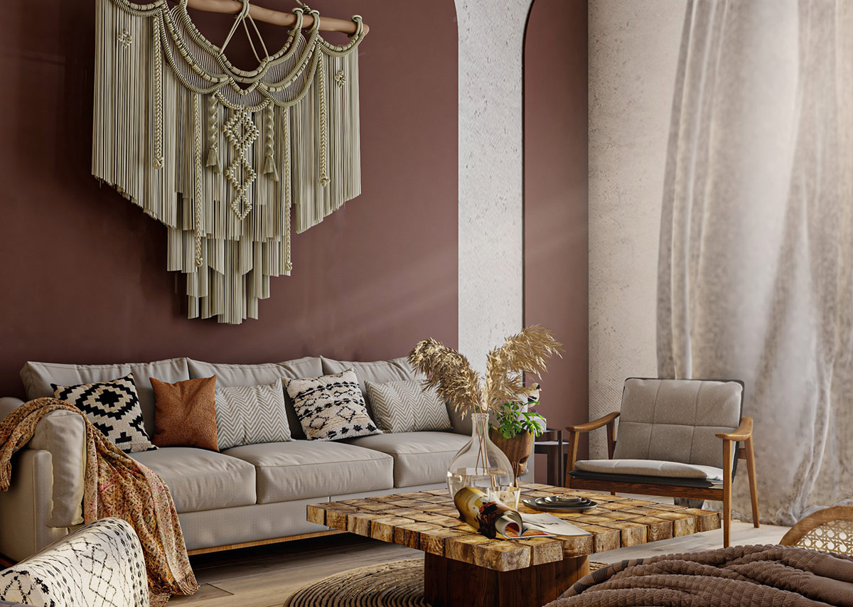 Phối sofa hiện đại với phong cách bohemian 2