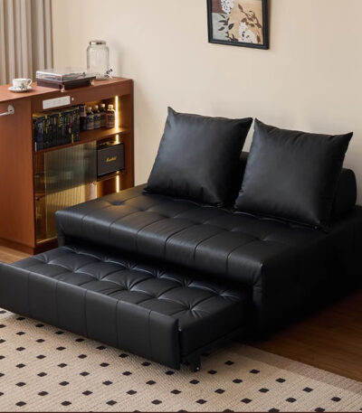 Sofa giường kéo bọc da màu đen cao cấp XS5968