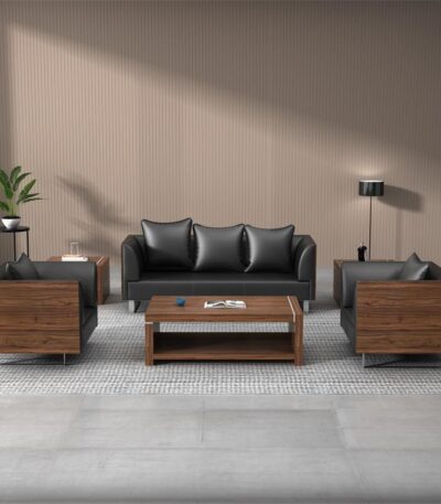 Sofa da phòng khách phối gỗ sang trọng SKM500