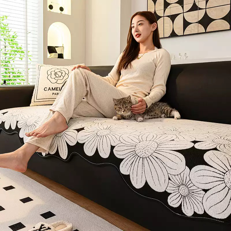 Bọc ghế sofa chống trượt dệt hoa kiểu Pháp QH281