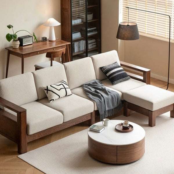 Đồng bộ sofa gỗ phòng khách và bàn trà