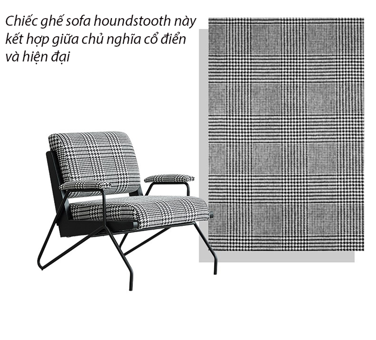 Ghế bành họa tiết houndstooth phong cách NeoClassic EH307