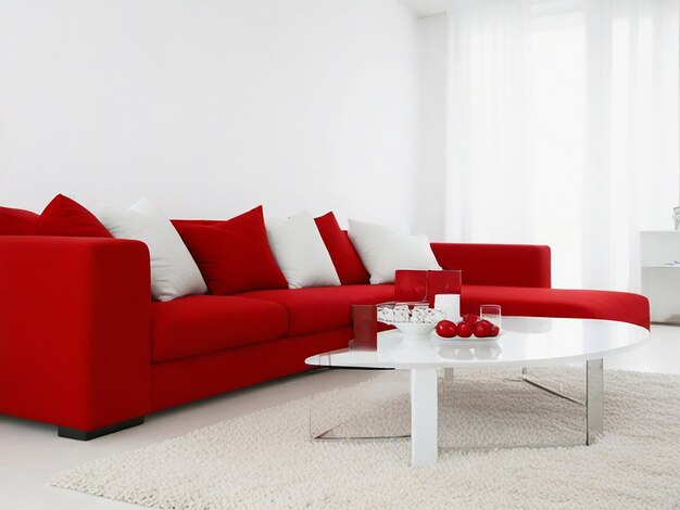 Ghế sofa đỏ kết hợp tường trắngGhế sofa đỏ kết hợp tường trắng