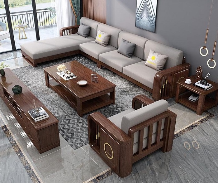 Phòng khách của bạn sẽ bắt mắt hơn nếu kết hợp sofa gỗ và thảm phù hợp