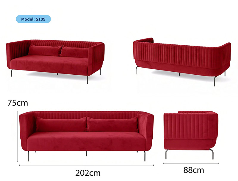 Sofa băng nhung đỏ phong cách châu Âu hiện đại S109