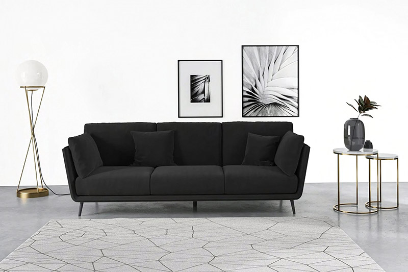 Sofa băng thư giãn đệm bọc nhung đen S95