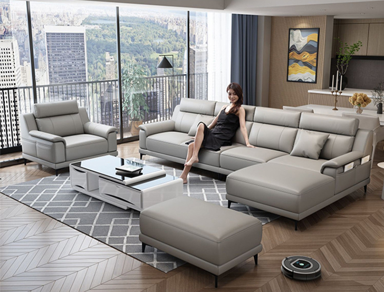 Sofa da chữ L phong cách tối giản hiện đại FQH194