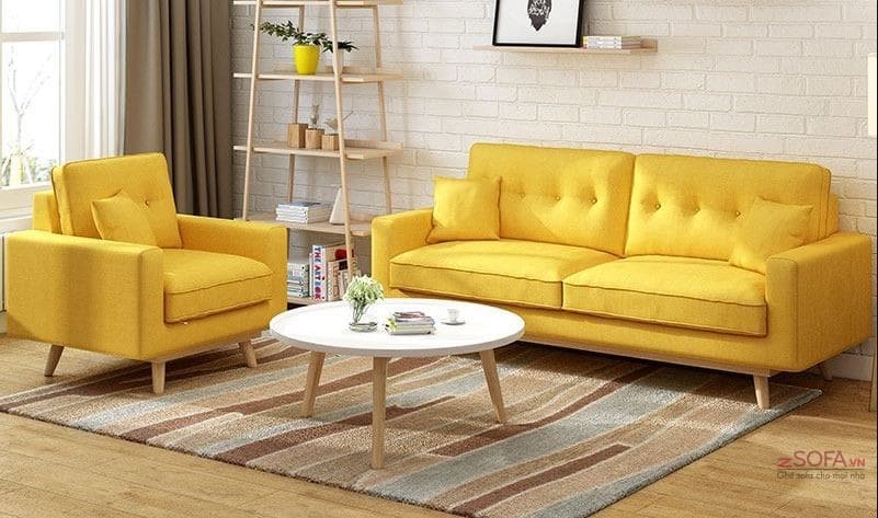 Sofa nỉ vàng phòng khách hiện đại