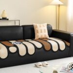 Bọc sofa vải nhung decor hình Oval chống trượt QH9975