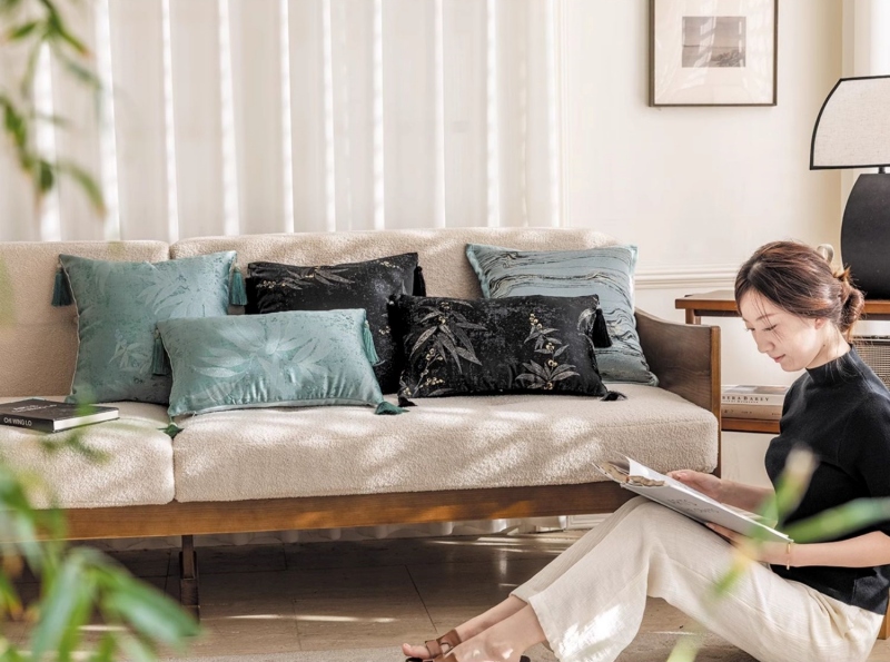 Gối tựa lưng sofa họa tiết lá liễu cao cấp QH5676