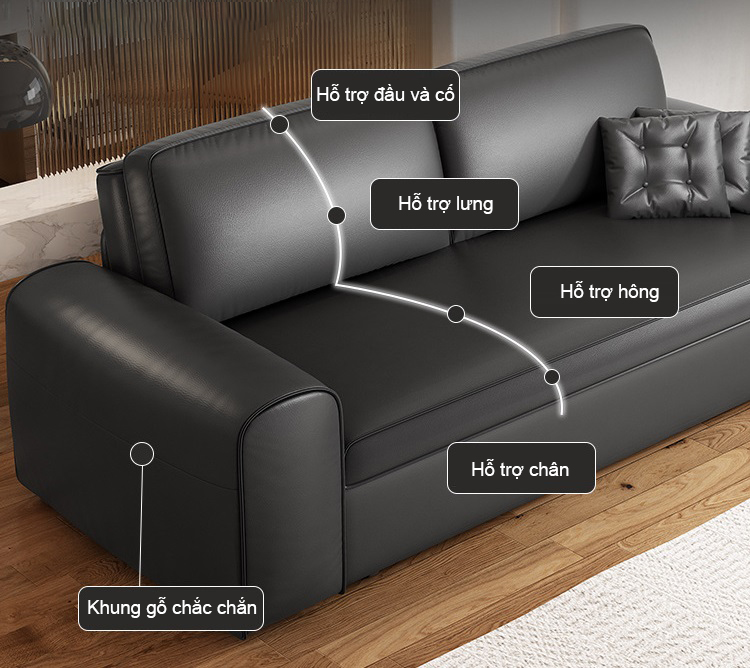 Sofa giường kéo bọc da cao cấp đa năng JES933