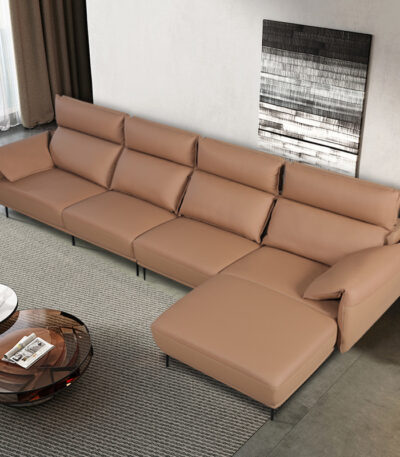 Sofa góc L bọc da tay vịn gập sang trọng FQH625