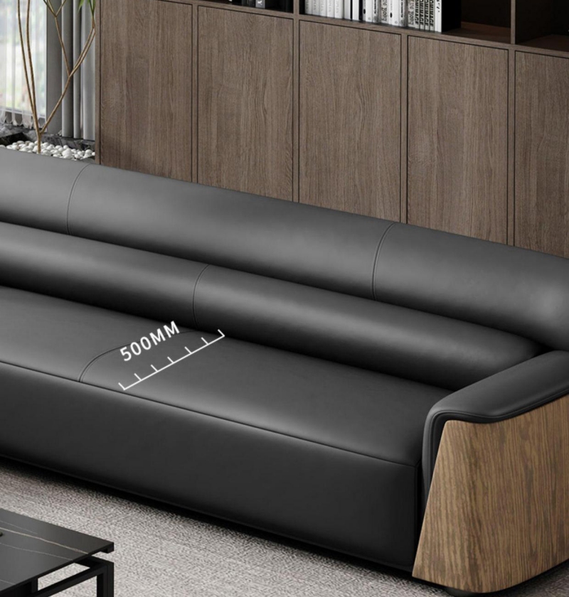 Sofa văng da ốp gỗ trang trí văn phòng SKM158