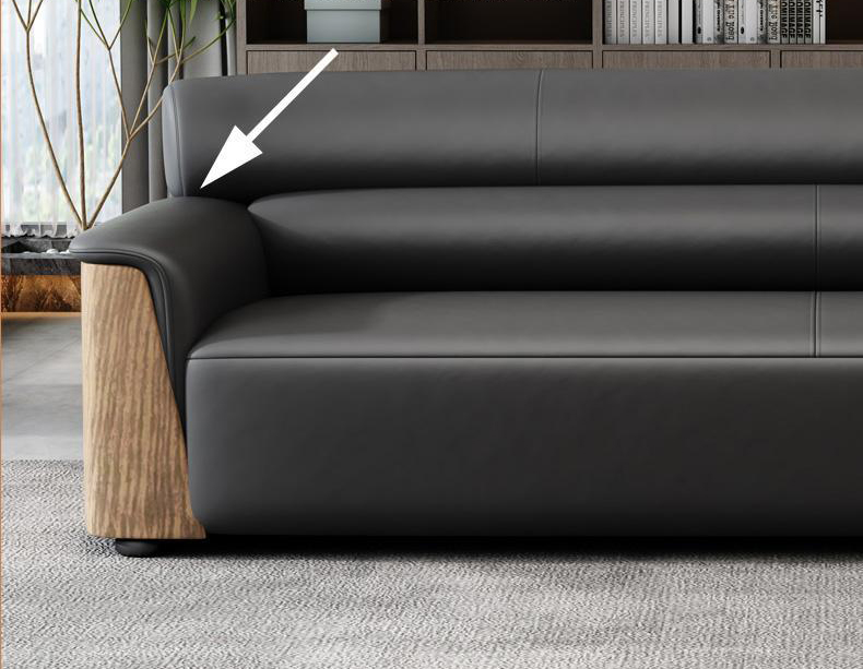 Sofa văng da ốp gỗ trang trí văn phòng SKM158