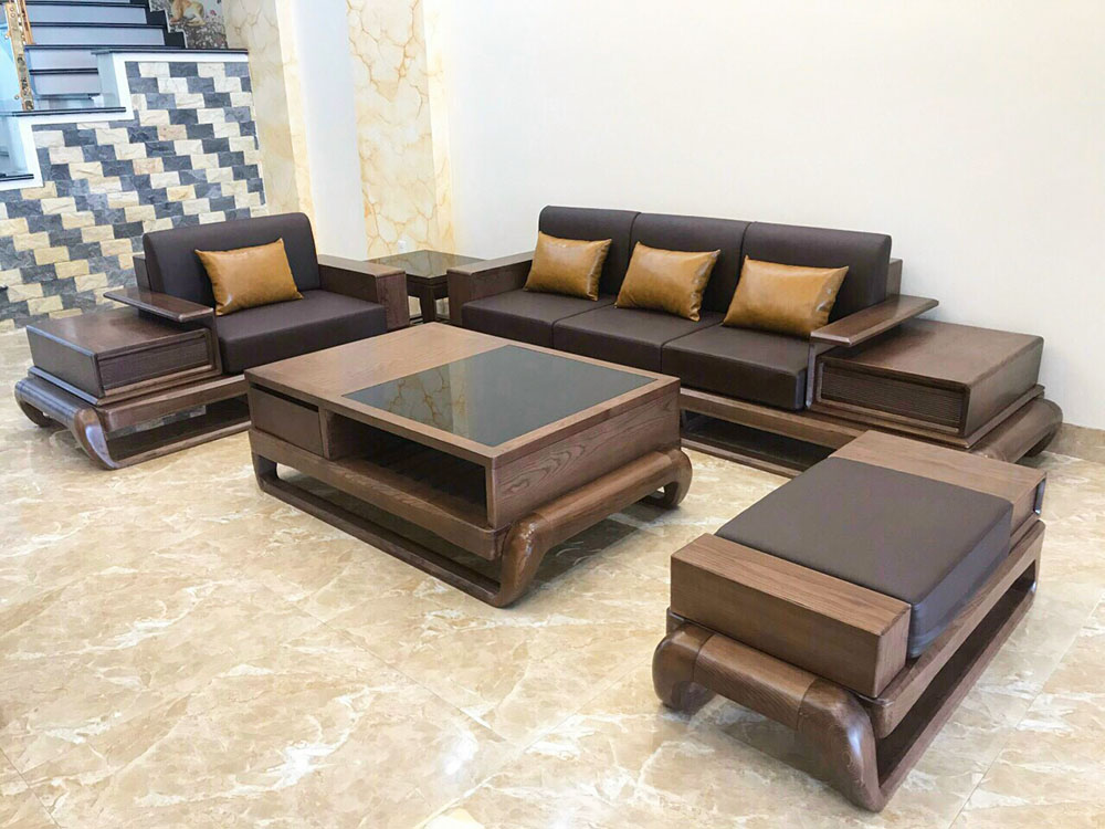 Ghế sofa gỗ óc chó băng dài