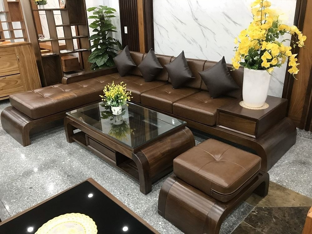 Ghế sofa gỗ óc chó chữ L