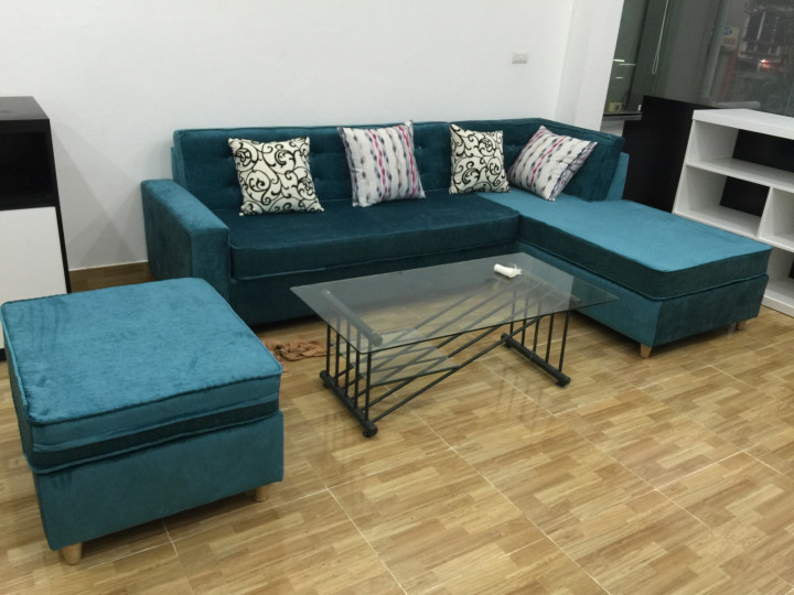 Sofa góc chữ L màu xanh rêu đậm