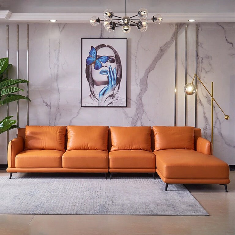 Sofa da góc chữ L hiện đại